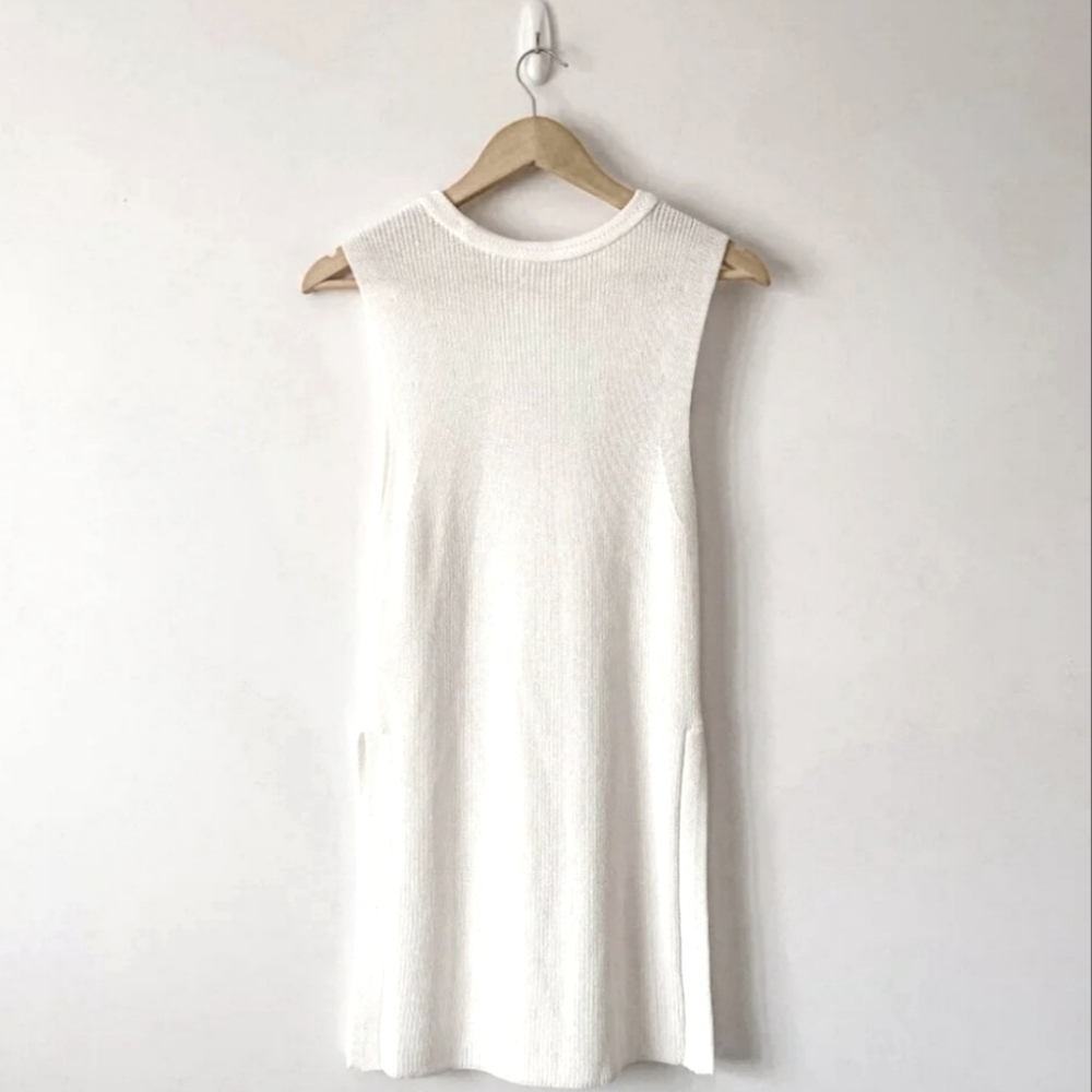 Wilfred Aritzia Palmier  Side Split Knit Sleeveless Tank Top White Sz S Nwt - Picture 4 of 7